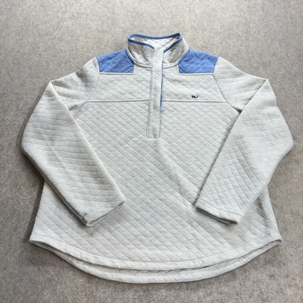Vineyard Vines Sweatshirt Womens Medium White Pullover Mock Neck Quilted Raglan